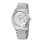 Gucci Men’s Swiss Made Quartz Silver Stainless Steel Silver Patterned Dial 38mm Watch YA126404