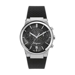 Ferragamo Men’s Swiss Made Quartz Black Silicone Strap Black Dial 41mm Watch SFME00121