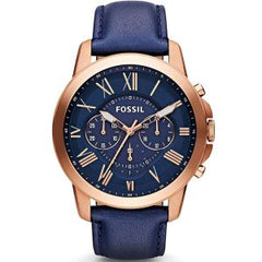 Fossil Men’s Quartz Chronograph Blue Leather Strap Blue Dial 44mm Watch FS4835