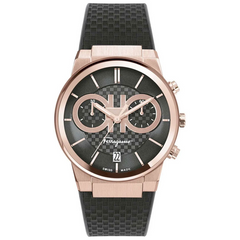 Ferragamo Men’s Swiss Made Quartz Black Silicone Strap Black Dial 41mm Watch SFME00721