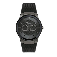 Ferragamo Men’s Swiss Made Quartz Black Silicone Strap Black Dial 41mm Watch SFHP00320