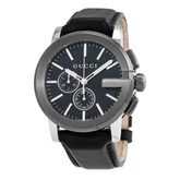 Gucci Men’s Swiss Made Quartz Leather Strap Black Dial 44mm Watch YA101205