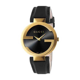 Gucci Unisex Swiss Made Quartz Black Leather Strap Black Dial 37mm Watch YA133326