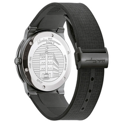 Ferragamo Men’s Swiss Made Quartz Black Silicone Strap Black Dial 41mm Watch SFHP00320