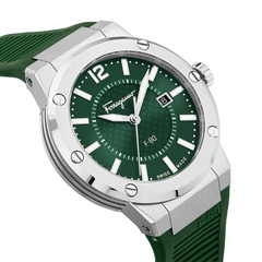 Ferragamo Men’s Swiss Made Quartz Green Silicone Strap Green Dial 44mm Watch SFHY02722