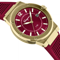 Ferragamo Men’s Swiss Made Quartz Red Silicone Strap Red Dial 44mm Watch SFHY02422