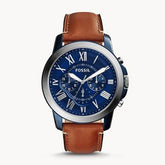 Fossil Men’s Chronograph Quartz Brown Leather Strap Blue Dial 44mm Watch FS5151