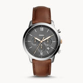 Fossil Men’s Chronograph Quartz Brown Leather Strap Grey Dial 44mm Watch FS5408