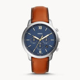 Fossil Men’s Chronograph Quartz Brown Leather Strap Blue Dial 44mm Watch FS5453
