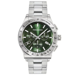Ferragamo Men’s Swiss Made Quartz Silver Stainless Steel Green Dial 42mm Watch SFKZ00423