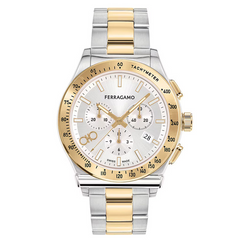 Ferragamo Men’s Swiss Made Quartz Two Tone Stainless Steel Silver Dial 42mm Watch SFKZ00523