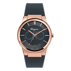 Ferragamo Men’s Swiss Made Quartz Black Silicone Strap Black Dial 41mm Watch SFHP00420