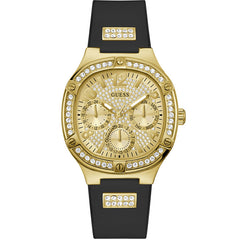 Guess Women’s Quartz Black Silicone Strap Gold Dial 40mm Watch GW0619L2