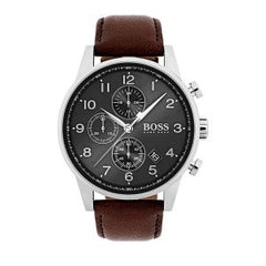 Hugo Boss Men’s Quartz Brown Leather Strap Black Dial 44mm Watch 1513494