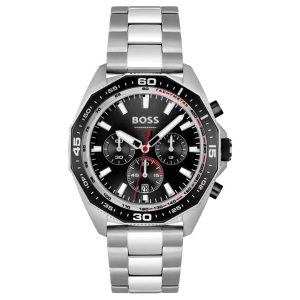 Hugo Boss Men’s Quartz Silver Stainless Steel Black Dial 44mm Watch 1513971