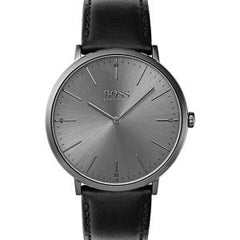 Hugo Boss Men’s Quartz Black Leather Strap Grey Dial 40mm Watch 1513540