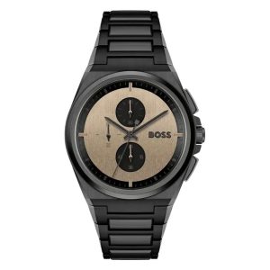 Hugo Boss Men’s Quartz Black Stainless Steel Beige Dial 44mm Watch 1514043