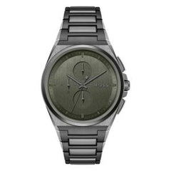 Hugo Boss Men’s Quartz Grey Stainless Steel Green Dial 44mm Watch 1514045