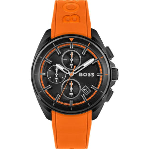 Hugo Boss Men’s Quartz Orange Silicone Strap Black Dial 44mm Watch 1513957