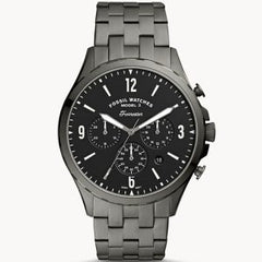 Fossil Men’s Chronograph Quartz Grey Stainless Steel Black Dial 46mm Watch FS5606 Brand New
