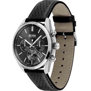 Hugo Boss Men’s Quartz Leather Strap Black Dial 44mm Watch 1513816