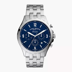 Fossil Men’s Chronograph Quartz Silver Stainless Steel Blue Dial 46mm Watch FS5605