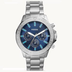 Fossil Men’s Quartz Silver Stainless Steel Blue Dial 45mm Watch BQ2503