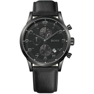 Hugo Boss Men’s Quartz Black Leather Strap Black Dial 44mm Watch 1512567