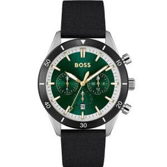 Hugo Boss Men’s Quartz Black Leather Strap Green Dial 44mm Watch 1513936
