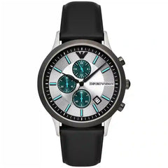 Emporio Armani Men’s Quartz Black Leather Strap Silver Dial 43mm Watch AR11473