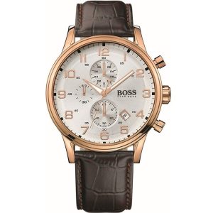 Hugo Boss Men’s Quartz Leather Strap White Dial 44mm Watch 1512519