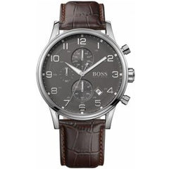 Hugo Boss Men’s Quartz Leather Strap Grey Dial 44mm Watch 1512570