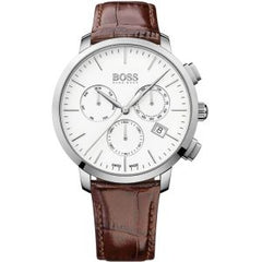 Hugo Boss Men’s Quartz Leather Strap White Dial 44mm Watch 1513263