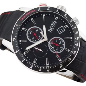 Hugo Boss Men’s Quartz Leather Strap Black Dial 44mm Watch 1513390