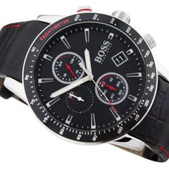 Hugo Boss Men’s Quartz Leather Strap Black Dial 44mm Watch 1513390