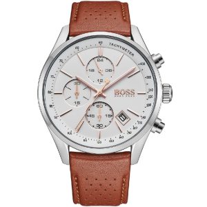 Hugo Boss Men’s Chronograph Quartz Leather Strap White Dial 44mm Watch 1513475