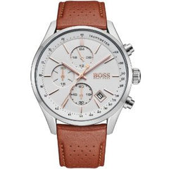 Hugo Boss Men’s Chronograph Quartz Leather Strap White Dial 44mm Watch 1513475