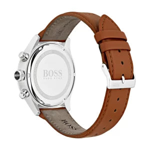 Hugo Boss Men’s Chronograph Quartz Leather Strap White Dial 44mm Watch 1513475