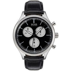Hugo Boss Men’s Quartz Black Leather Strap Black Dial 43mm Watch 1513543