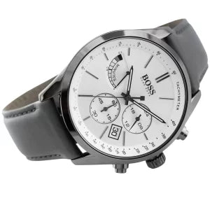 Hugo Boss Men’s Quartz Grey Leather Strap Off-White Dial 44mm Watch 1513633