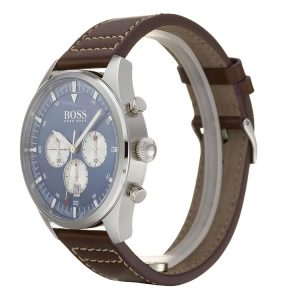 Hugo Boss Men’s Chronograph Leather Strap Blue Dial 44mm Watch 1513709