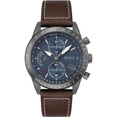 Hugo Boss Men’s Quartz Brown Leather Strap Blue Dial 44mm Watch 1513852