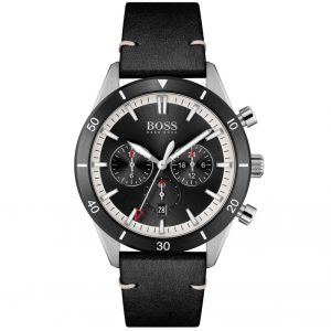 Hugo Boss Men’s Quartz Leather Strap Black Dial 44mm Watch 1513864