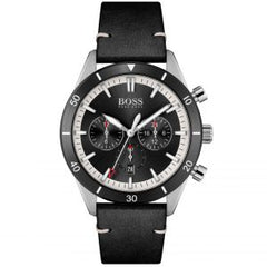 Hugo Boss Men’s Quartz Leather Strap Black Dial 44mm Watch 1513864