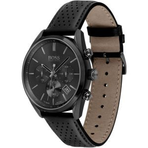 Hugo Boss Men’s Quartz Black Leather Strap Black Dial 44mm Watch 1513880
