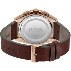 Hugo Boss Men’s Quartz Brown Leather Strap Grey Dial 46mm Watch 1513882
