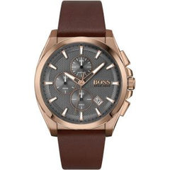 Hugo Boss Men’s Quartz Brown Leather Strap Grey Dial 46mm Watch 1513882