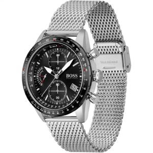 Hugo Boss Men’s Quartz Silver Stainless Steel Black Dial 44mm Watch 1513886