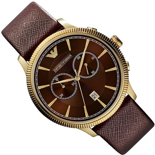 Emporio Armani Men’s Quartz Leather Strap Brown Dial 43mm Watch AR1793