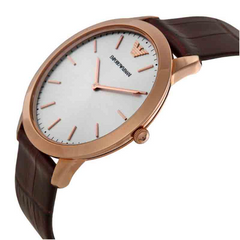 Emporio Armani Men’s Quartz Brown Leather Strap Silver Dial 42mm Watch AR1743